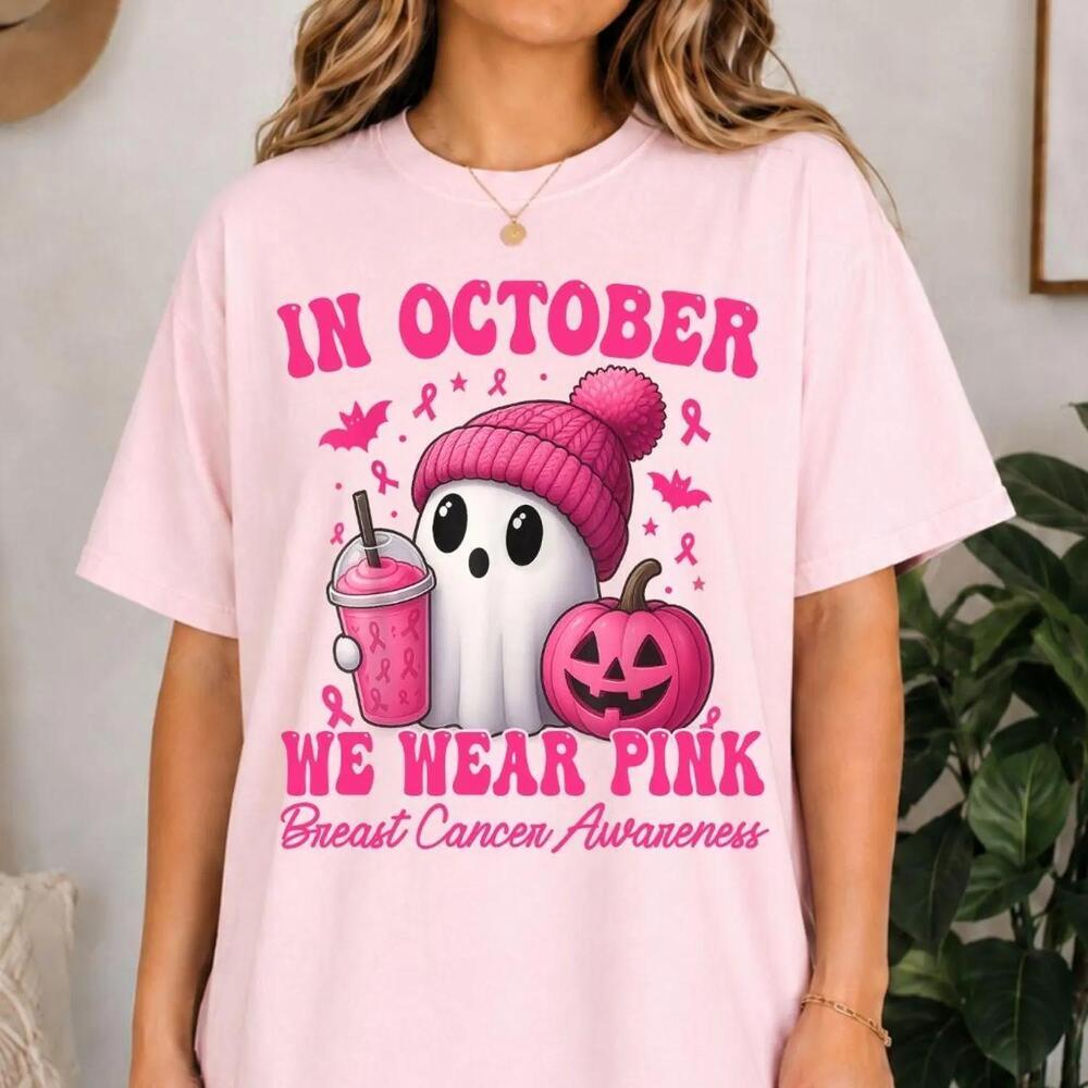In October We Wear Shirt,  Awareness Tee, Ribbon Halloween